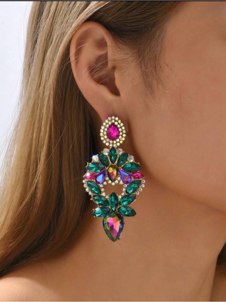 Emerald & Fuchsia Crystal Drop Earrings - Women Jewelry